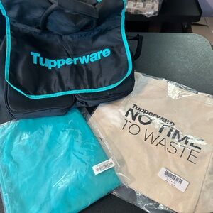 Tupperware Tote, Apron and Bag Set in Blue and Beige